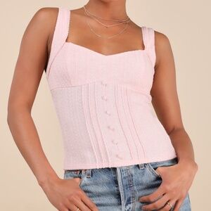 Lulus Calanthe Light Pink Pointelle Knit Button-front Tank Top - Size L